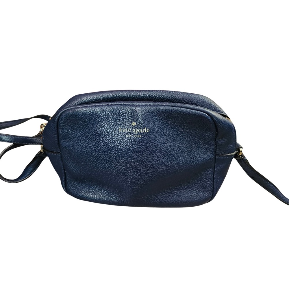 Kate Spade Navy Pebbled Leather Crossbody Camera Bag Gold Hardware Tassel
